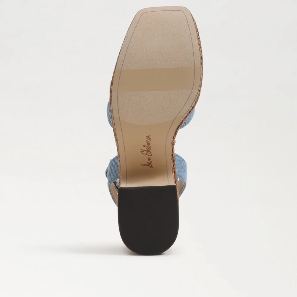 Sam Edelman Tibby Blue Denim Platform Wedge Sandals Sz 8.5 - Picture 4 of 12